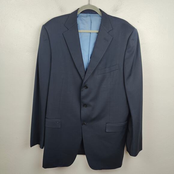Ermenegildo Zegna Blazer Mens 46L Navy Blue 100% Wool 3 Button Suit Jacket - Picture 1 of 11